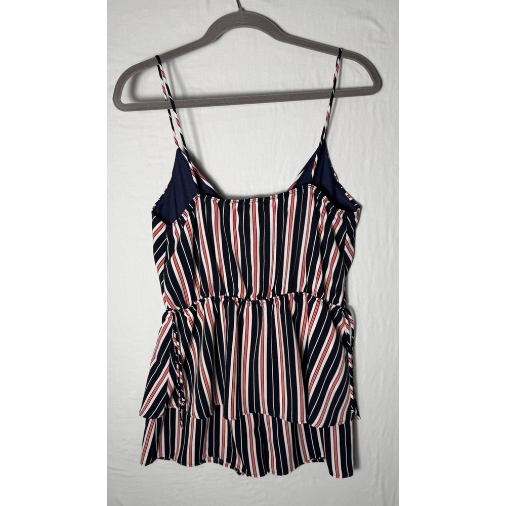 Vintage Shoppe Romper S-L Spaghetti Strap Faux Wrap Striped Red White & Blue - Picture 3 of 8